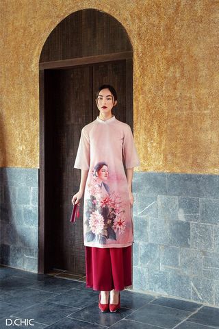 Áo Dài Tay Lửng Hoa Lá Họa Tiết D.CHIC