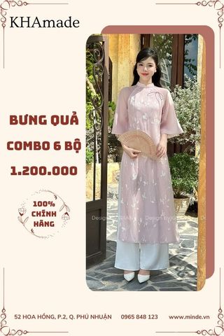 Áo Dài Cách Tân Hoa Tiết Hoa Lá Combo Bưng Quả 6 Bộ KHAMADE