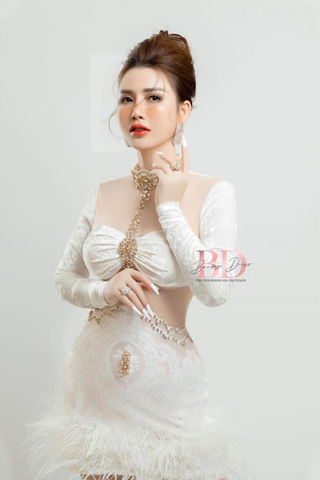 Đầm Ngắn Tay Dài Đính Lông BANDAGE DRESS