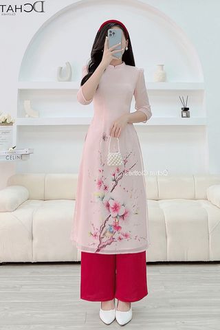 Áo Dài Cách Tân Họa Tiết Hoa Đào DCHAT CLOTHES