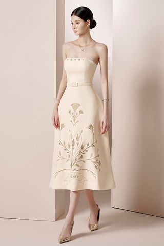 Đầm Midi Cúp Ngực Họa Tiết DELICATE