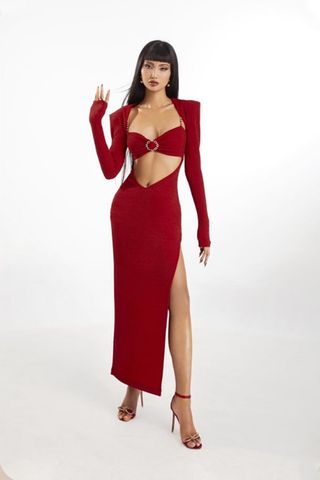 Đầm Midi Tay Dài Xẻ Tà Cut-Out LASSY