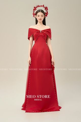 Áo Dài Cách Tân Trễ Vai Đính Viền MEO STORE