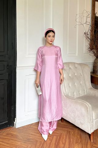 Áo Dài Cách Tân Cổ Tròn Đính Hạt PHONG THƯ SILK