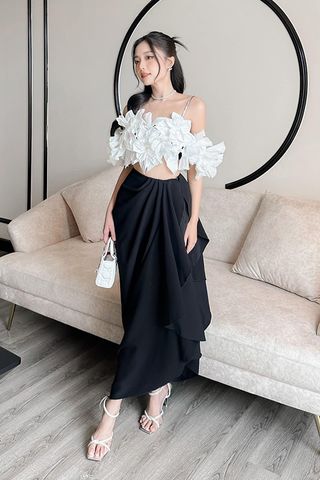 Áo Kiểu Hai Dây Đính Hoa x Chân Váy Midi Dáng Suông RITARA CLOSET