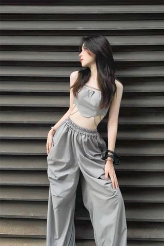 Áo Croptop x Quần Dài Dáng Suông SO YOUNG