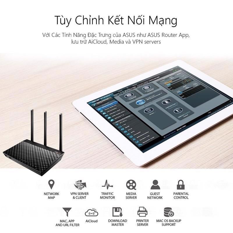 Router Wifi Asus RT-AC66U B1 (Mobile Gaming ) Chuẩn AC1750 MU-MIMO Dual Band Bảo vệ mạng AiProtection