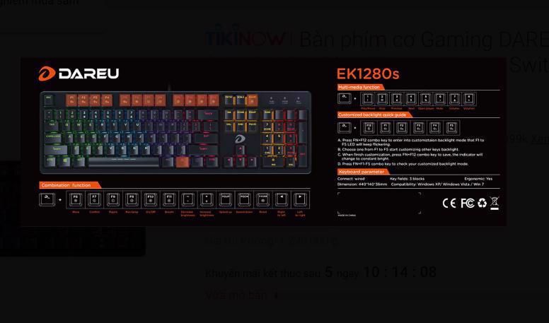 Bàn phím cơ Gaming DAREU EK1280s 104KEY (MULTI LED, Blue/ Brown/ Red D switch)