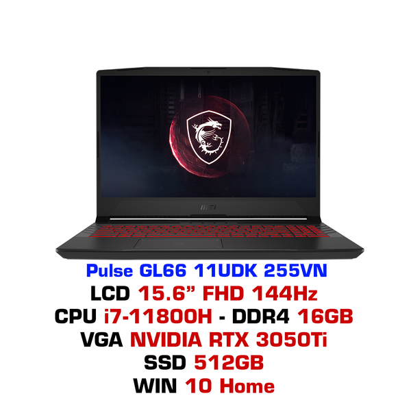 Laptop MSI Pulse GL66 11UDK 255VN (Core i7-11800H/16GB/512GB/RTX 3050 Ti 4GB/15.6 inch FHD/Win 10/Đen)