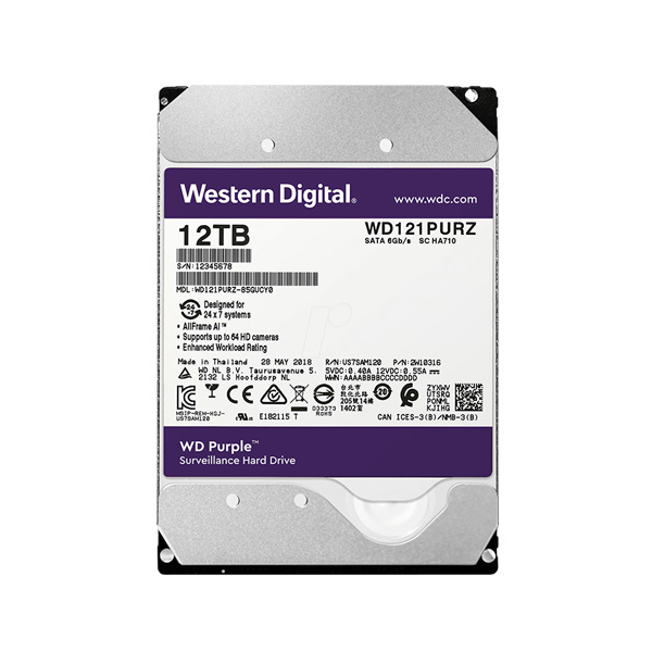 Ổ cứng HDD Western Purple 12TB 3.5 inch, 7200RPM, SATA3, 256MB Cache (WD121PURZ)