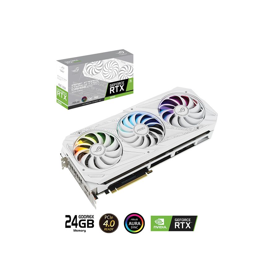 Card màn hình ASUS ROG STRIX RTX 3090-O24G-WHITE (24GB GDDR6X, 384-bit, HDMI +DP, 3x8-pin)