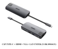 Cáp UNITEK chuyển Type-C sang HDMI +VGA+LAN Y-DK 09016 GY