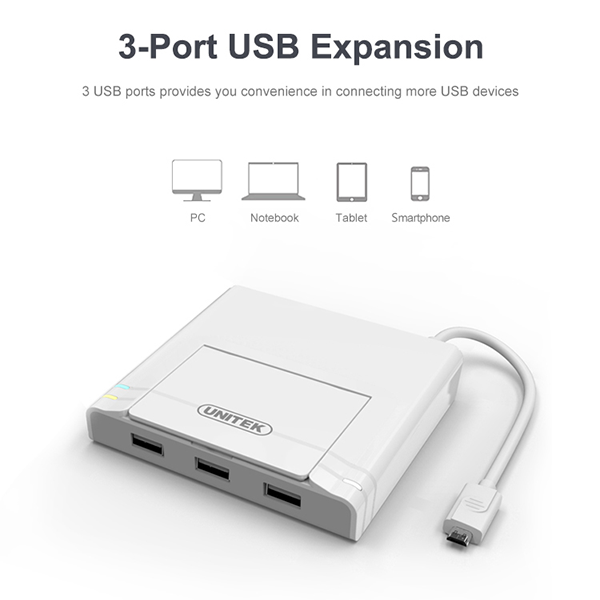 Hub USB 2.0 3 Ports + LAN + OTG Dock Unitek (Y-2175)
