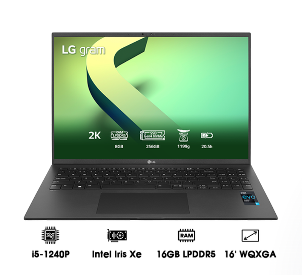 Laptop LG Gram 16ZD90Q-G.AX55A5 (i5-1240P/16GB/512GB SSD/16.0WQXGA/VGA ON/DOS/Black/LED_KB)
