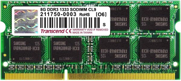Ram Transcend 8 GB DDR3 1333GHz SO-DIMM (8 GB X 1 Module) Laptop Memory 204-Pin (TS1GSK64V3H)