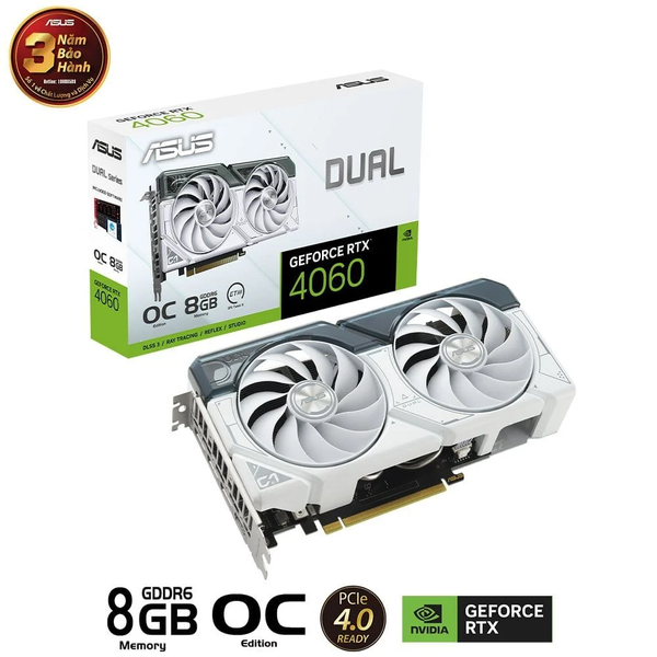 Card màn hình ASUS Dual GeForce RTX 4060 WHITE OC Edition 8GB (DUAL-RTX4060-O8G-WHITE)