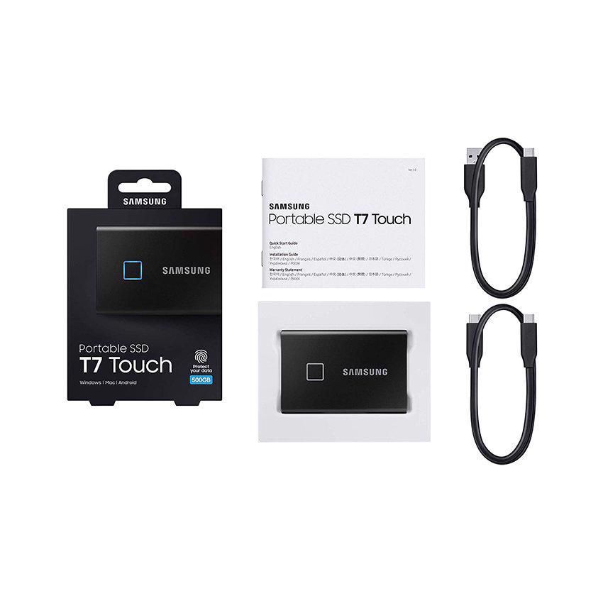 Ổ Cứng Di Động SSD Samsung T7 Touch Portable 1TB  2.5 inch USB 3.2 đen (Đọc 1050MB/s - Ghi 1000MB/s) (MU-PC1T0K/WW)