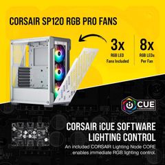 Case Corsair iCUE 220T RGB Airflow Tempered Glass Mid-Tower Smart, White - CC-9011174-WW