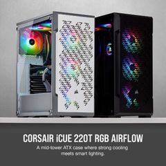 Case Corsair iCUE 220T RGB Airflow Tempered Glass Mid-Tower Smart, White - CC-9011174-WW