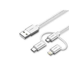 Cáp sạc và dữ liệu USB sang micro + lightning + type-c 1M có chip MFI màu bạc Ugreen 80825 US186