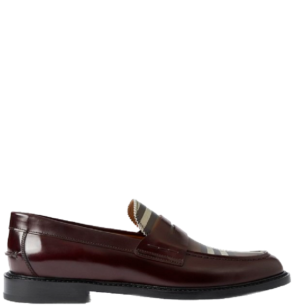  Giày Nam Burberry Check Panel Leather Penny Loafers 'Bordeaux' 