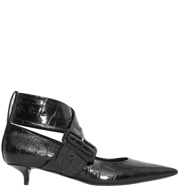  Giày Nữ Burberry Embossed Leather Kitten-heel Point-toe Pumps 'Black' 