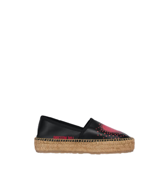  Giày Moschino Nữ Exploding Heart Calfskin Espadrilles 'Black' 