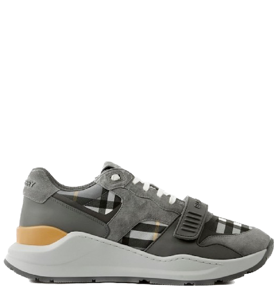  Giày Nam Burberry Check Suede Leather Sneakers 'Storm Grey' 