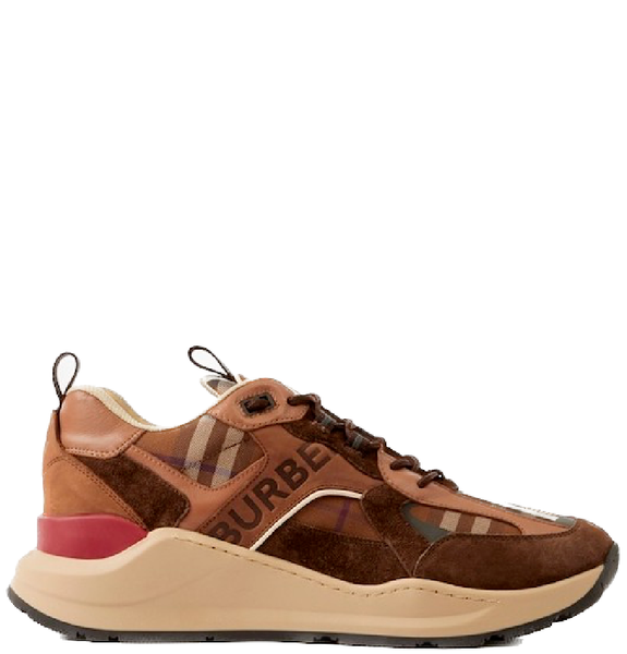  Giày Nam Burberry Logo Print Check Suede Sneakers 'Dark Birch Brown' 