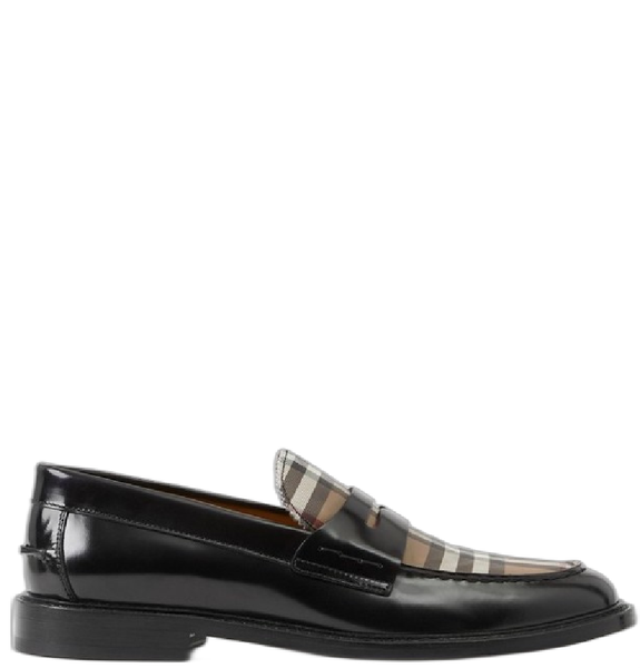  Giày Nam Burberry Vintage Check Panel Leather Penny Loafer 'Black' 