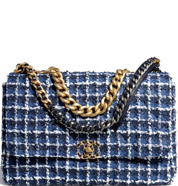  Túi Nữ Chanel Cotton Tweed Gold Tone Ruthenium Finish Metal 'Navy Blue' 