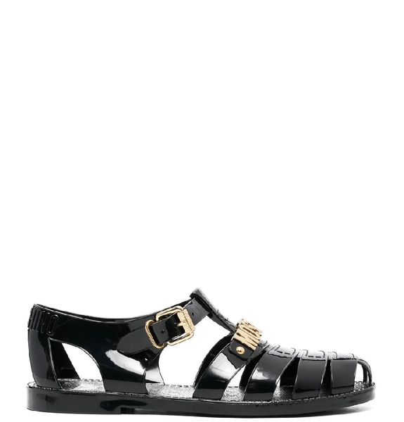  Dép Moschino Logo-Plaque Sandals 'Gold Black' 