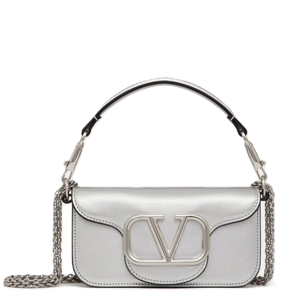  Túi Nữ Valentino Small Locò Metallic Calfskin 'Silver' 