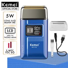 Máy cạo râu lưỡi kép Kemei KM-1112 có 2 tốc độ cắt màn hình LCD, công suất 5w mạnh mẽ, có thể fade trắng, cạo trọc hàng chính hãng