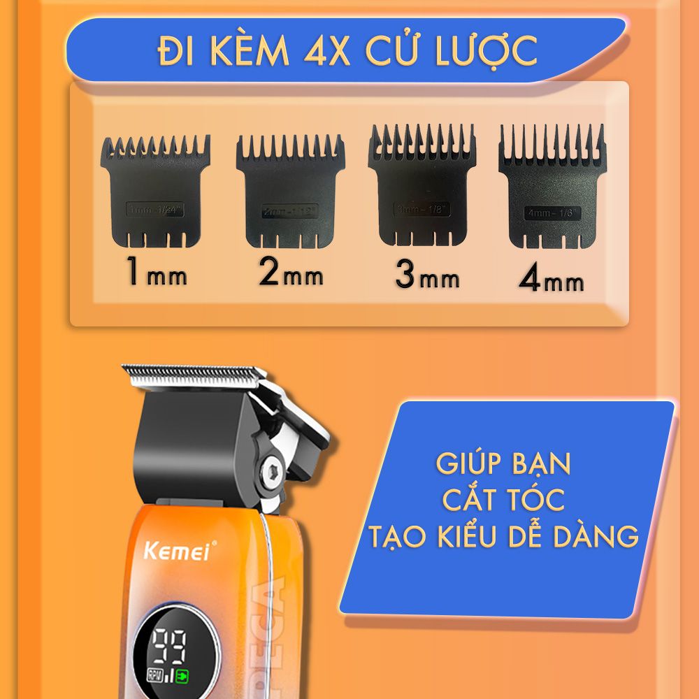 Tông đơ cắt tóc không dây Kemei KM-1837 màn hình LCD thông minh, thiết kế độc đáo, có thể cắt tóc,chấn viền, cạo râu... - hàng phân phối chính thức
