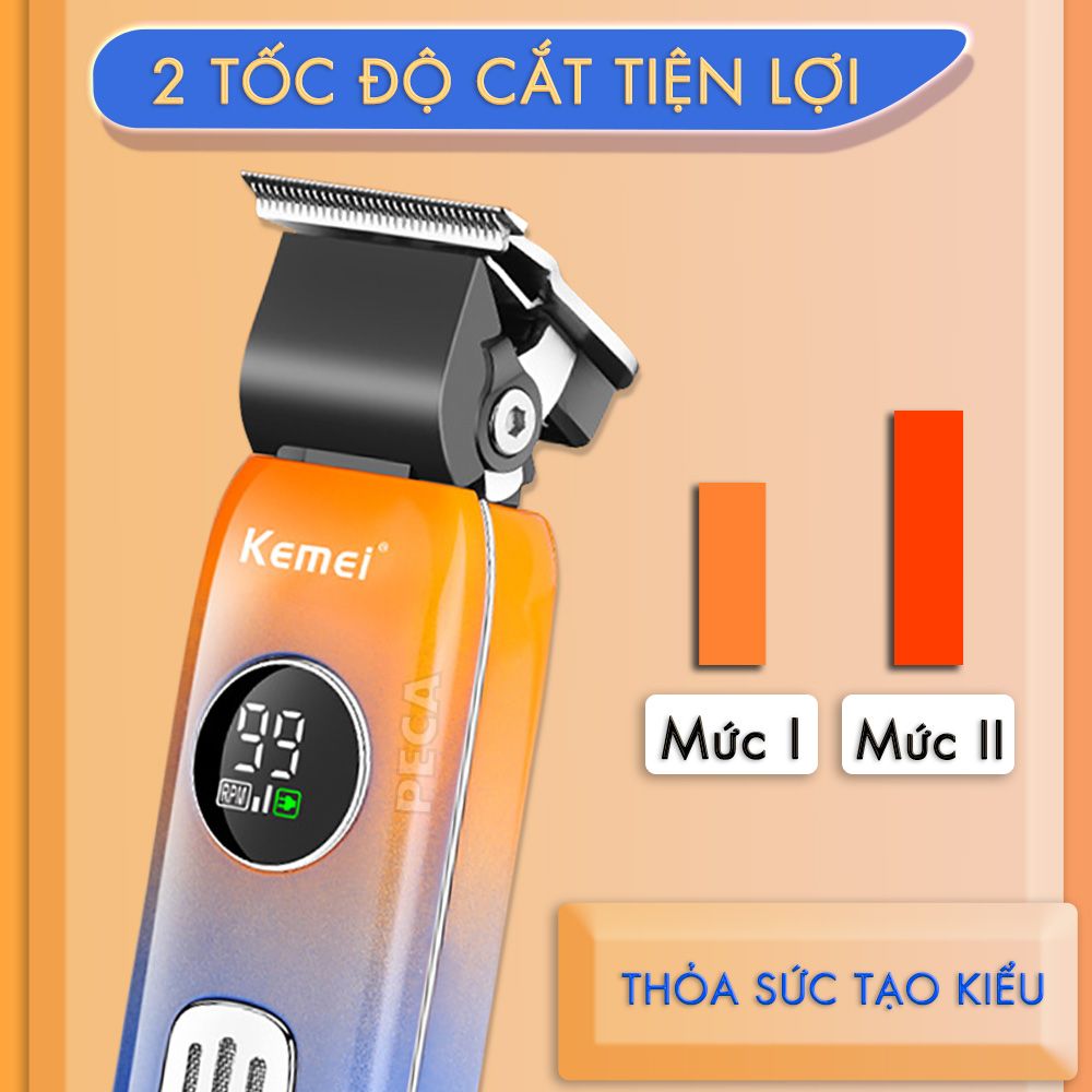 Tông đơ cắt tóc không dây Kemei KM-1837 màn hình LCD thông minh, thiết kế độc đáo, có thể cắt tóc,chấn viền, cạo râu... - hàng phân phối chính thức