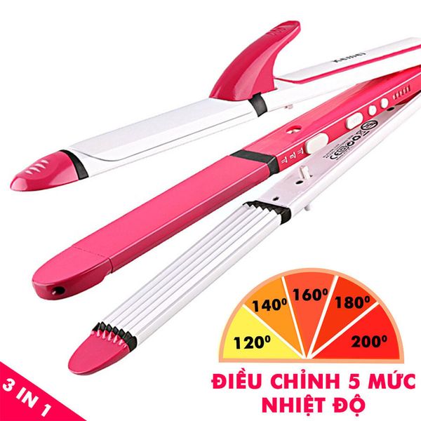 Máy làm tóc đa năng 3in1 duỗi uốn bấm Kemei KM-3304 tạo kiểu tóc dễ dàng với 1 chiếc máy nhỏ gọn