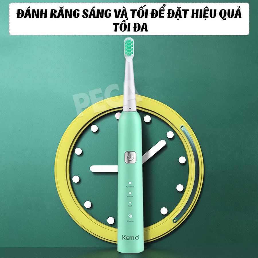 Bàn chải đánh răng điện Kemei KM-YS713 công nghệ rung siêu âm Tặng kèm 5 đầu bàn chải thay thế