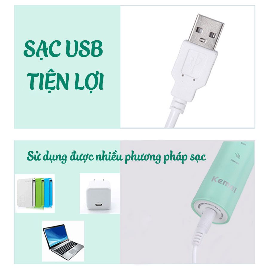 Bàn chải đánh răng điện Kemei KM-YS713 công nghệ rung siêu âm Tặng kèm 5 đầu bàn chải thay thế