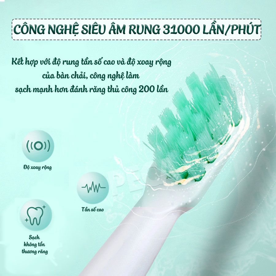 Bàn chải đánh răng điện Kemei KM-YS713 công nghệ rung siêu âm Tặng kèm 5 đầu bàn chải thay thế