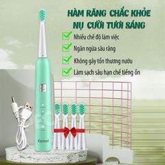 Bàn chải đánh răng điện Kemei KM-YS713 công nghệ rung siêu âm Tặng kèm 5 đầu bàn chải thay thế