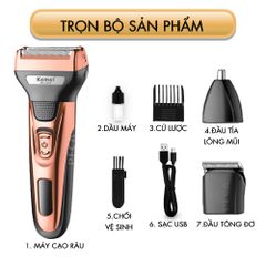 Máy cạo râu đa năng 3IN1 Kemei KM-1429 có thể cạo râu, cắt tóc, tỉa lông mũi, cạo khô và ướt, máy cạo râu chính hãng