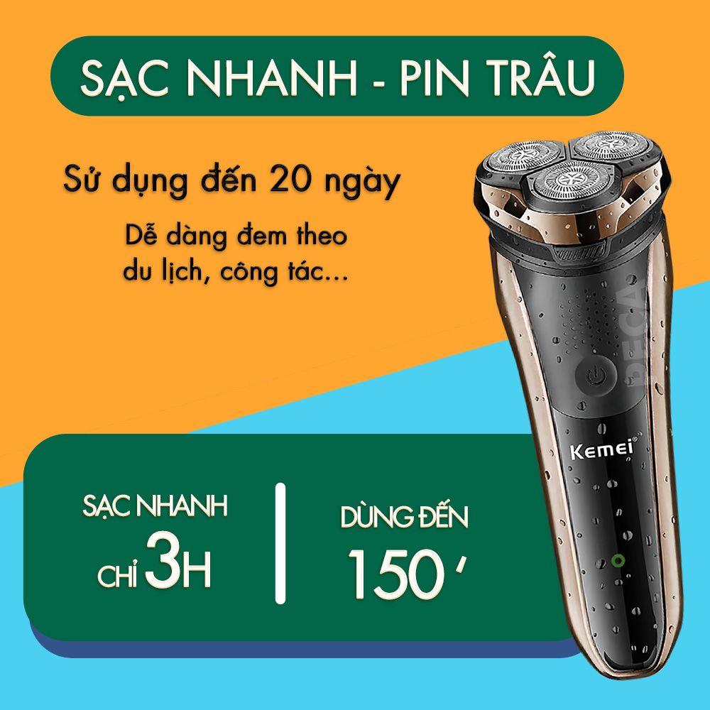 Máy cạo râu khô và ướt KEMEI KM-833 chống thấm nước IPX7 công suất 5W sạc USB pin trâu sạc USB