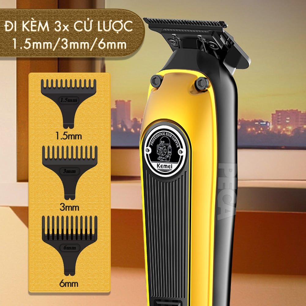 Tông đơ chấn viền Kemei KM-1855 lưỡi cắt mạ carbon DLC cao cấp có động cơ không chổi than tăng hiệu suất màn hình LCD hiển thị công suất 8W hàng chính hãng