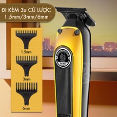 Tông đơ chấn viền Kemei KM-1855 lưỡi cắt mạ carbon DLC cao cấp có động cơ không chổi than tăng hiệu suất màn hình LCD hiển thị công suất 8W hàng chính hãng