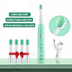 Bàn chải đánh răng điện Kemei KM-YS713 công nghệ rung siêu âm Tặng kèm 5 đầu bàn chải thay thế