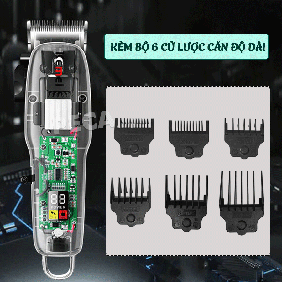 Tông đơ cắt tóc chuyên nghiệp Kemei KM-NG108 màn hình LCD hiển thị phiên bản thấy mạch
