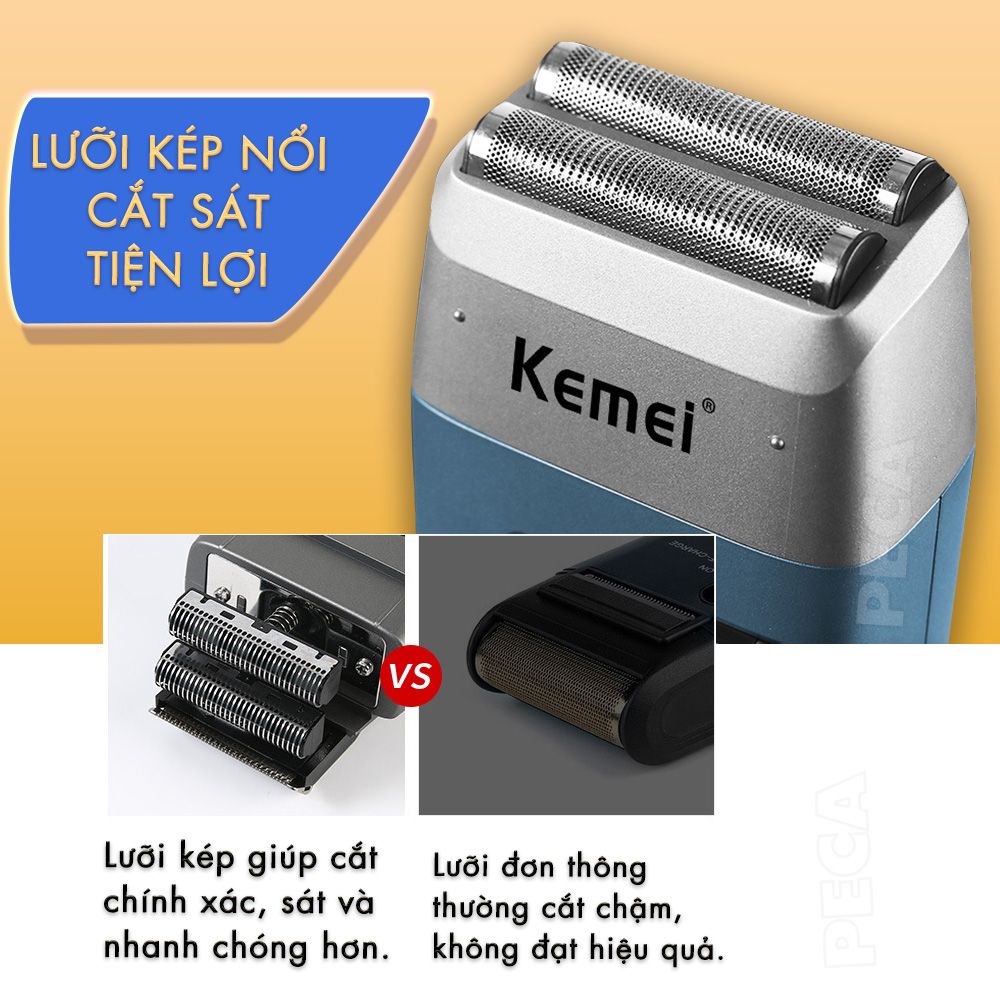 Máy cạo râu khô Kemei KM-3385 màn hình LCD thông minh, lưỡi kép nổi cạo sạch nhanh, sạc USB tiện lợi - Hàng chính hãng