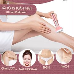 Máy tẩy lông 4in1 đa năng mini Kemei KM-6637 chuyên dùng cạo lông toàn thân sử dụng pin sạc tiện lợi - Hàng chính hãng