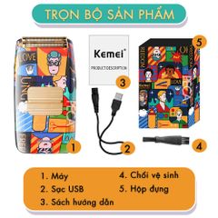 Máy cạo râu lưỡi kép KEMEI KM-1102H công suất mạnh 5W pin trâu sạc USB nhanh 3H sử dụng đến 180 phút - Hàng chính hãng